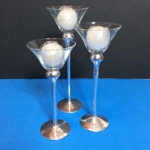 Set of 3 Glass Candlestick Holders